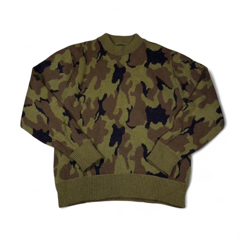 Vintage Klopin Knit‎ Sweater Unisex Medium Green Camo Acrylic Streetwear